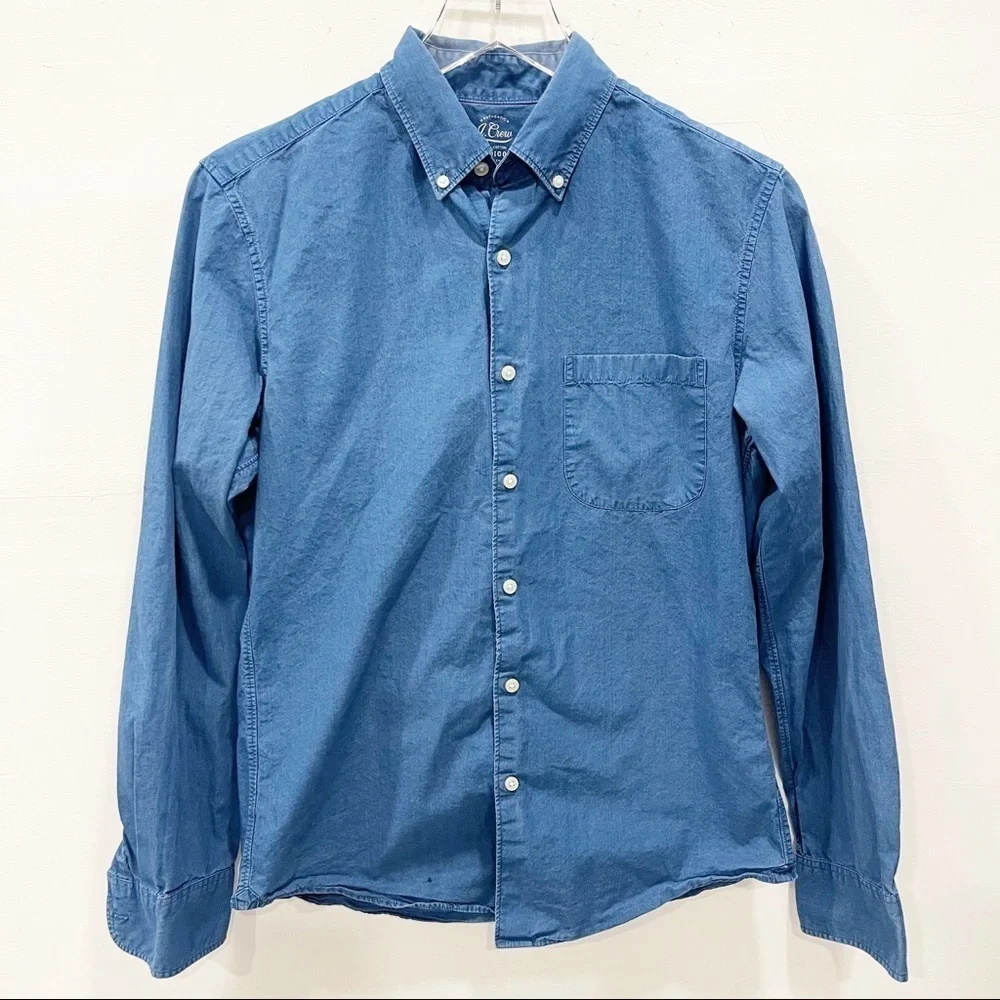 J. Crew Authentic Indigo Cotton Slim Fit Shirt Long Sleeve Blue Small